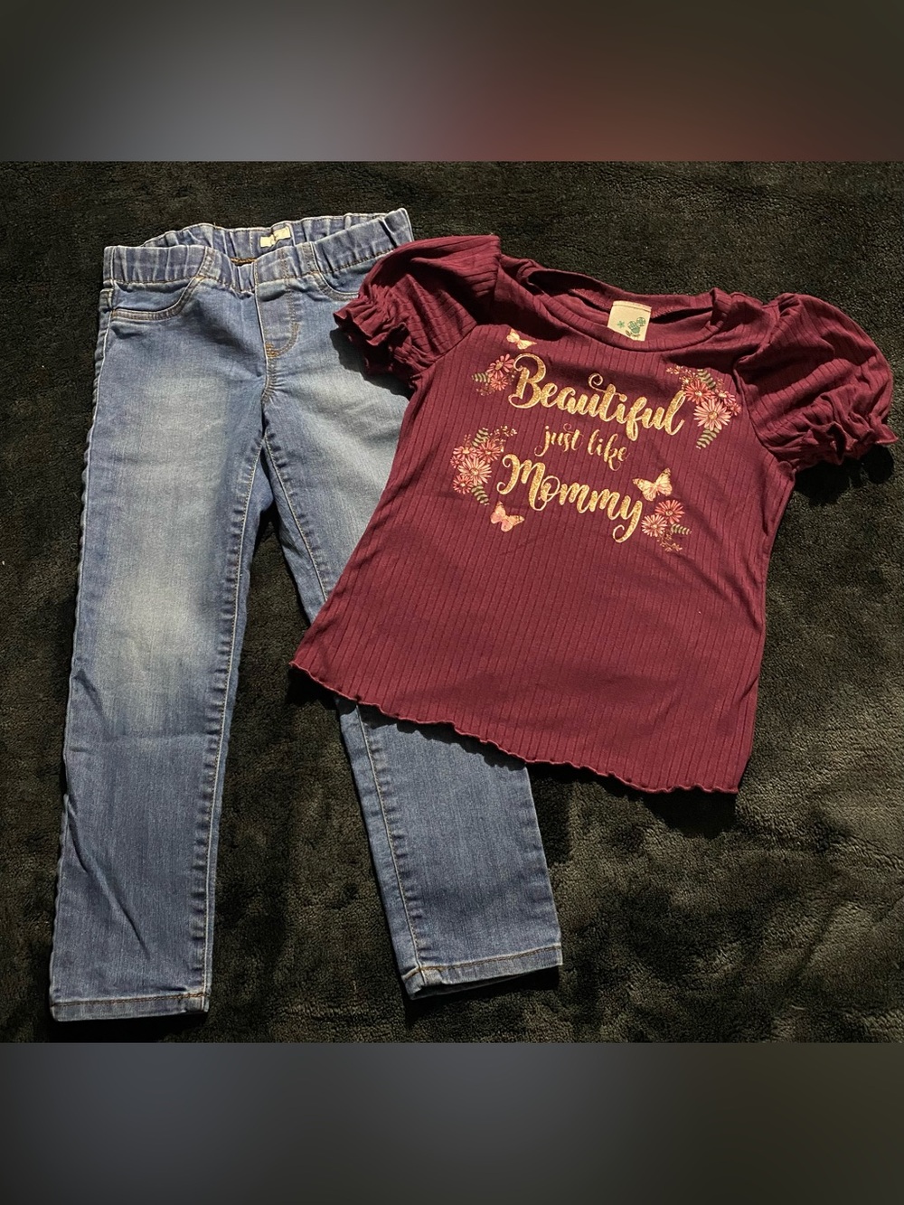 Girls Size 6 Outfit Set - OshKosh B'gosh Jeans & Lily Bleu "Mommy" Top